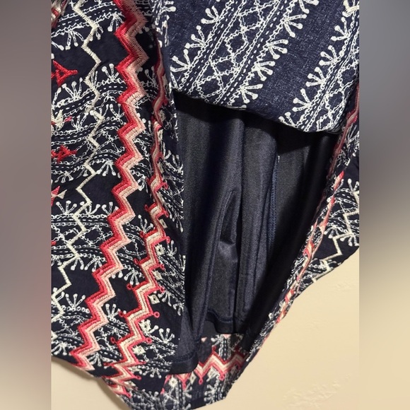 Anthropologie THML Navy, Red & White Embroidered Swing Dress Tassel Accents Med - Picture 8 of 14
